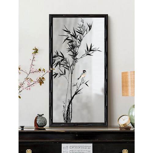 墨竹画镜新中式装饰画风客厅镜B-388子房中玻璃镜面书画法式国镜