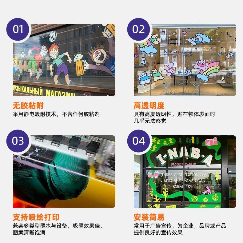 无胶自粘pvc静电膜贴打印喷绘广告商场宣传窗花贴玻璃静电吸附膜