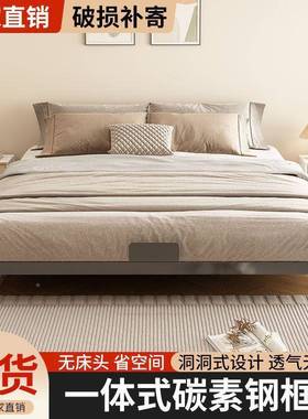 悬无浮素床碳钢架床主卧室约风床头铁床排00骨架简双人悬空床铁艺
