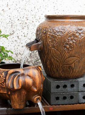 流水QBI罐滤摆件循环陶水法鱼缸鱼池造景全套养鱼陶瓷瀑布过古器