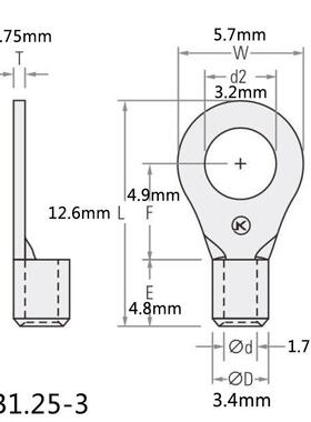 RNB1.253圆形接线端子冷压端子M3端螺口紫KPJ铜压线鼻子裸铜头OT-