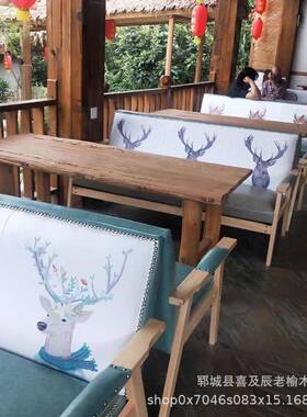 老榆茶木泡茶茶桌HCS套仿古做旧老门办板茶桌公室全实全木台面桌