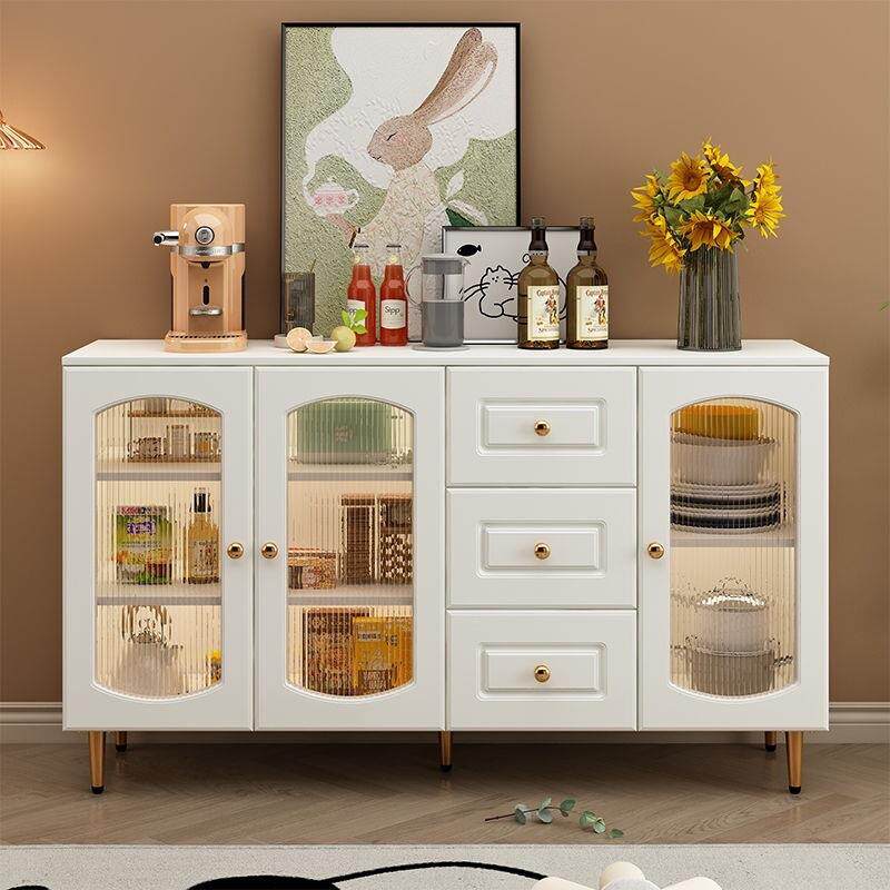 厅玻璃门餐边柜家用木客欧4245式储柜现实代简约厨房碗柜收物纳