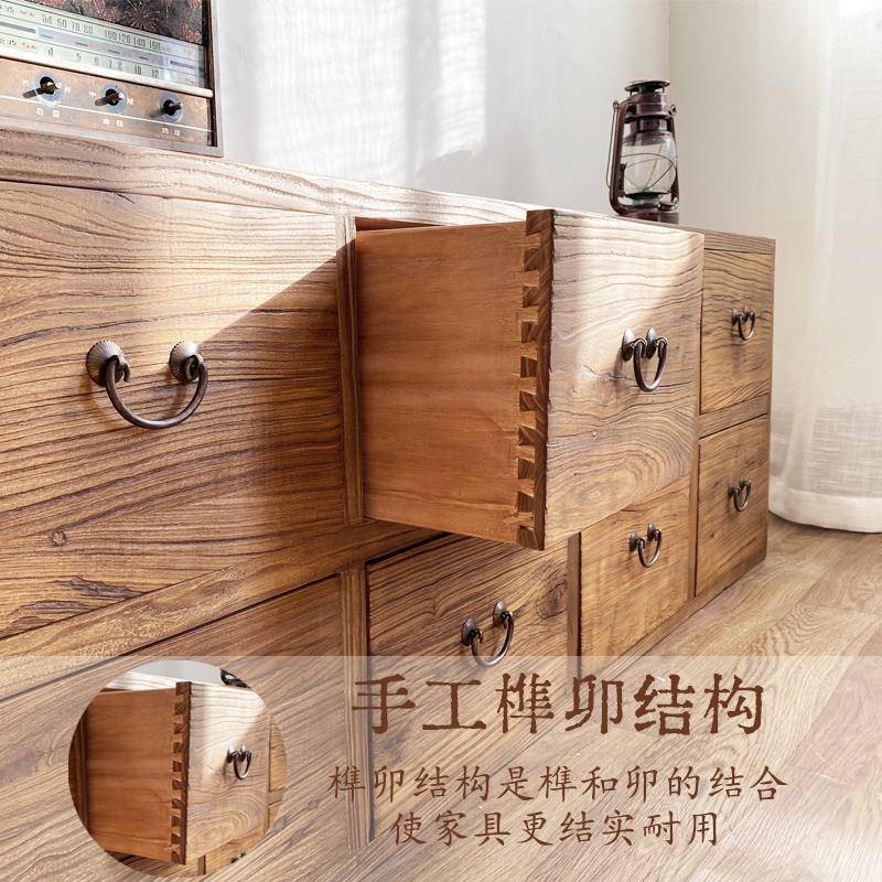 K八老榆木斗柜老实木储物收8DG-1纳地柜复古中式餐边柜厂家直销榆