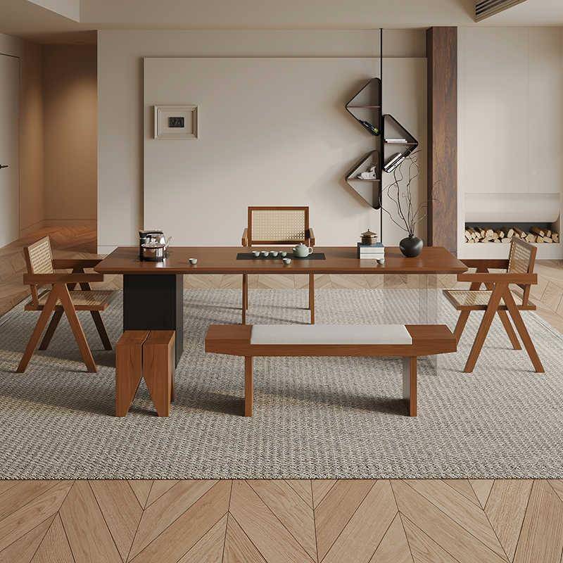 中古风全实木茶桌现简代约台原木亚克力茶家QVE用办公室茶桌泡椅
