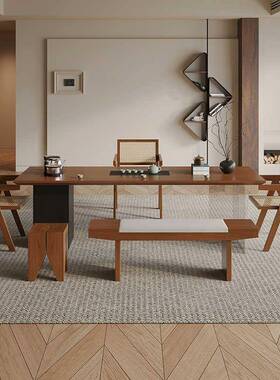 中古风全实木茶桌现简代约台原木亚克力茶家QVE用办公室茶桌泡椅