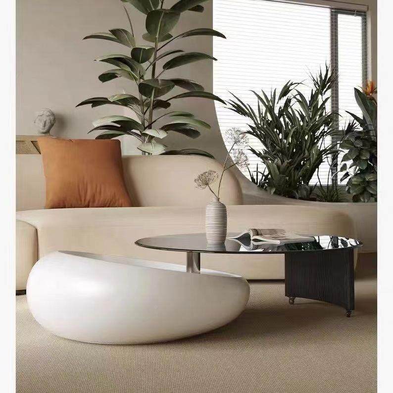 客厅小旋转形茶色玻璃茶茶几组茶几组合合户型客厅轻奢简欧圆钢化