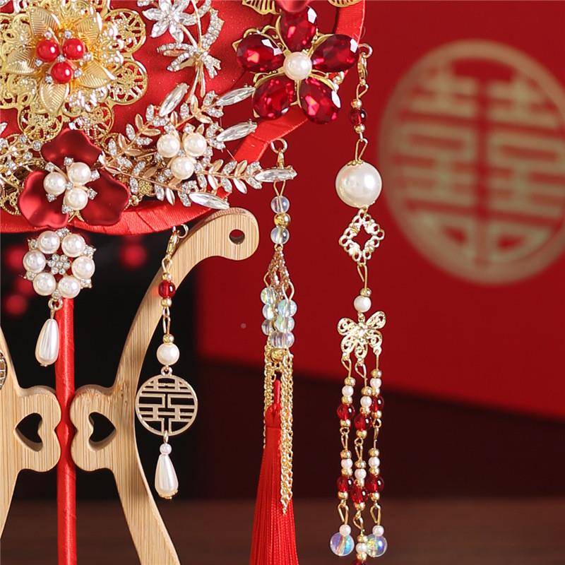 新娘喜扇秀禾FVV服团扇婚婚礼结团扇古风子出嫁扇扇喜字扇中捧式