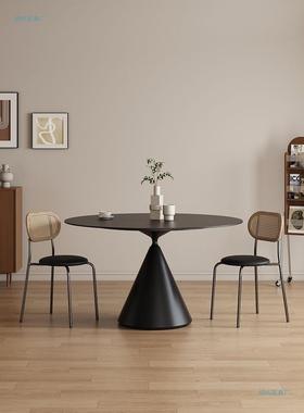 法式奶风岩板圆形餐FIC纯白油色现代简约圆小桌户型家用桌饭桌椅