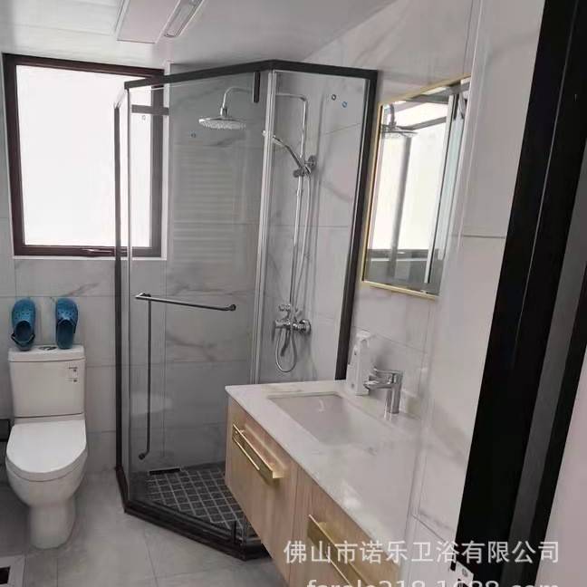简易淋浴房扇形玻璃门整体洗澡间黑框隔断屏风浴室房干湿分离屏风