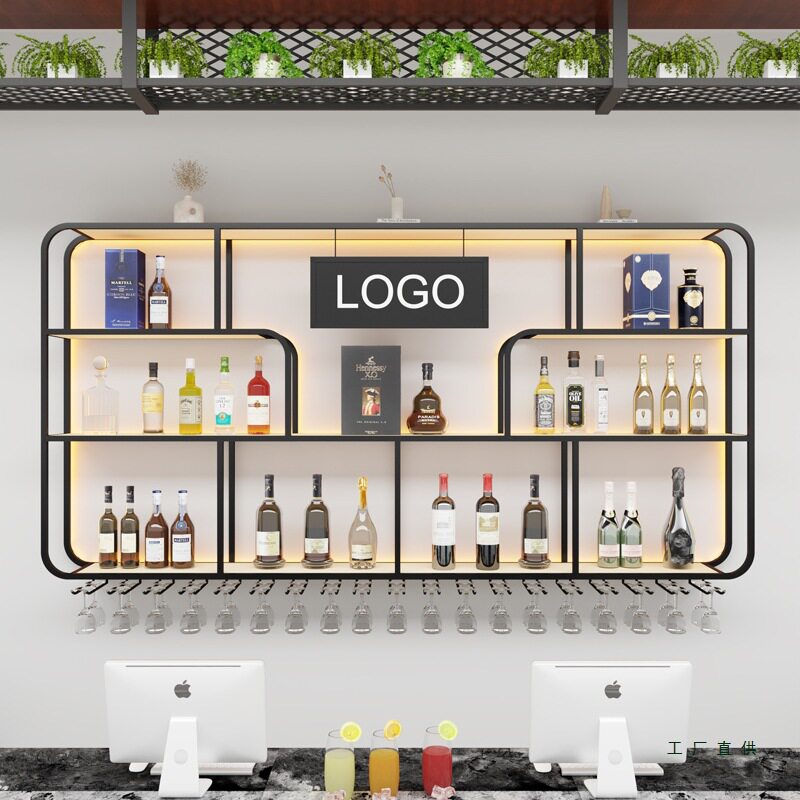 新款壁挂酒架吧台墙上红酒柜餐饮店挂墙发光展示架台球馆置物架子