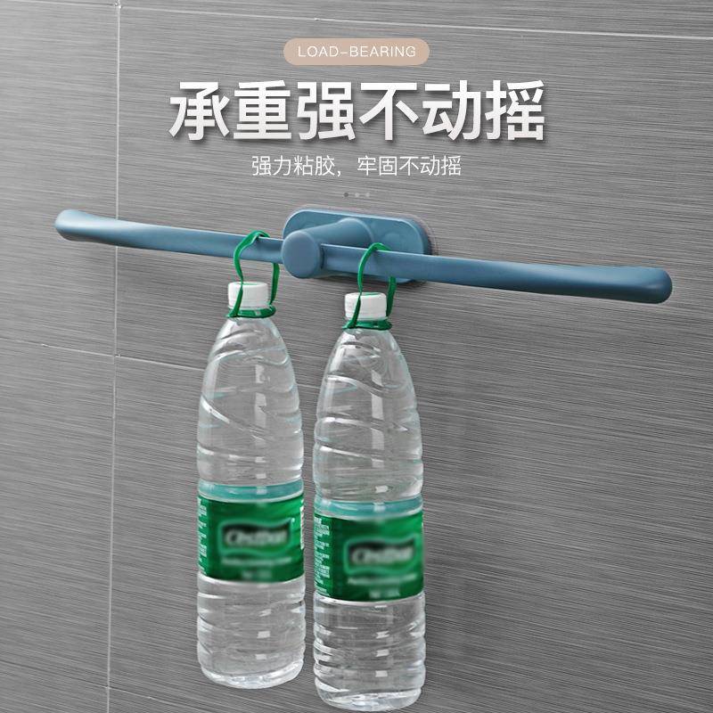 浴毛架巾卫生间简约无痕收纳孔置物架XOT室免打塑料创意单杆浴巾