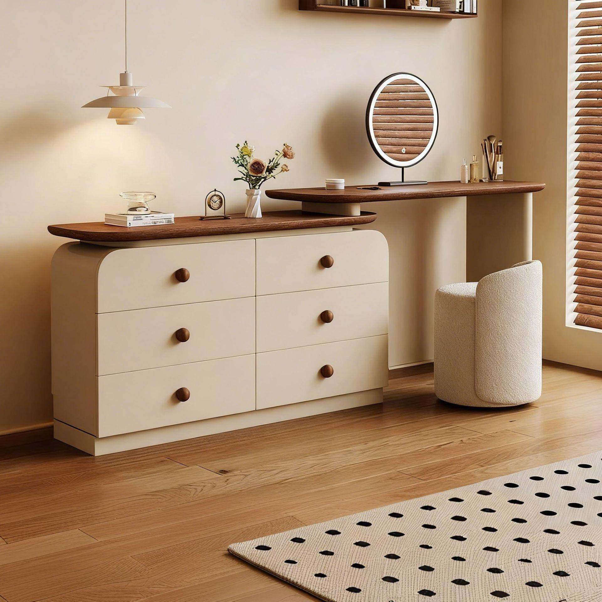 中古升级梳妆台收纳柜一体奶油简约斗柜卧室床尾柜复古化妆桌储物