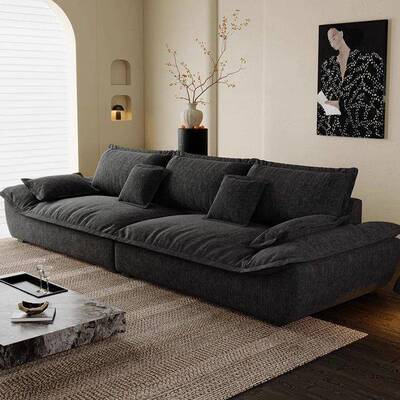 复古风帆船沙发小户型客厅大坐深雪尼尔可拆洗布艺直排出租房沙发