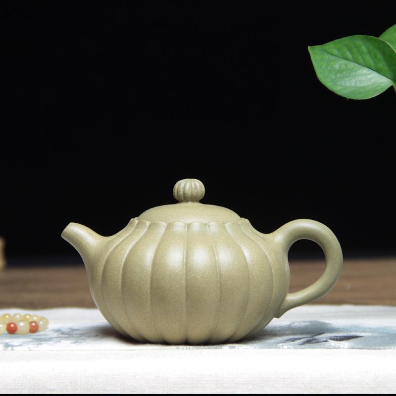 正宗宜兴原矿绿泥筋纹紫砂壶纯手工菊蕾手把壶家用茶具中式泡茶壶