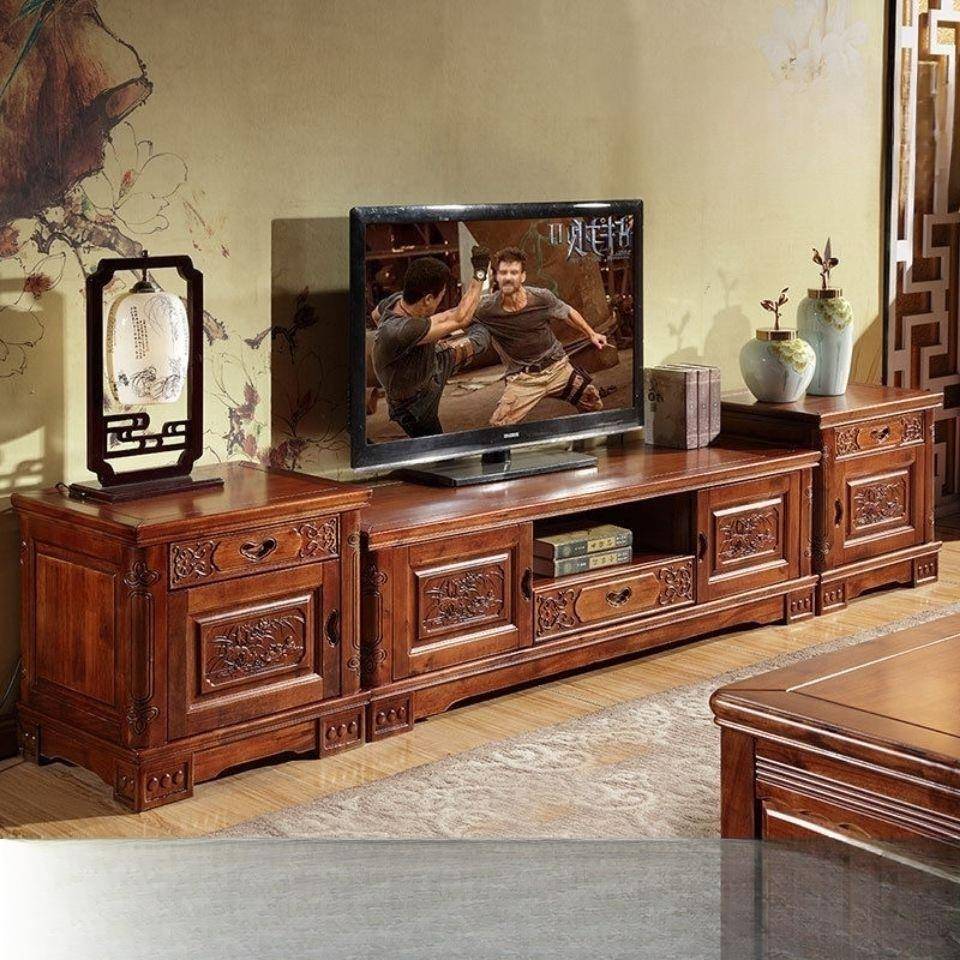 香樟木电视柜实木电视柜 客厅组合影视柜中式伸缩地柜