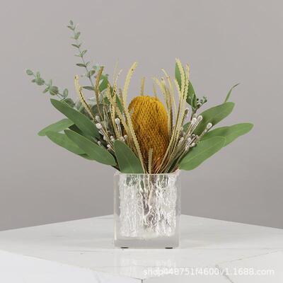 现代简约透树明脂花器轻奢干花摆件面酒店家居桌整体花艺装软441