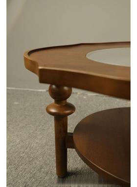 型复实木20436莲花茶几客厅家用小户小圆茶几中古古茶桌