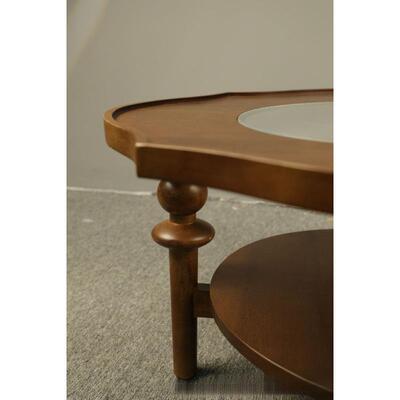 型复实木20436莲花茶几客厅家用小户小圆茶几中古古茶桌