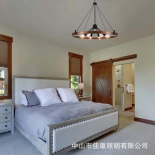 跨境l墅oft美式 形蜡烛吊灯酒餐厅客乡吧厅别 村复古铁艺圆无品牌