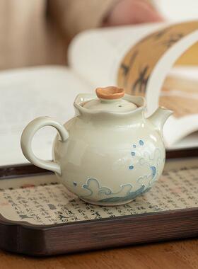 冰台浮雕海浪陶瓷83519茶花边茶壶家用茶壶单壶功夫陶瓷具泡中式