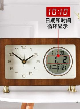 实木古座钟客TFC厅钟家用面时钟万年历台静复音石英钟创意方形桌