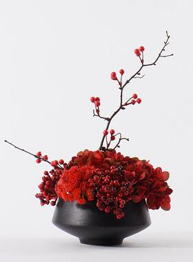 中式板红色MC-HY-1-浆果新艺摆件样房餐桌博古架花洽谈桌仿真盆景