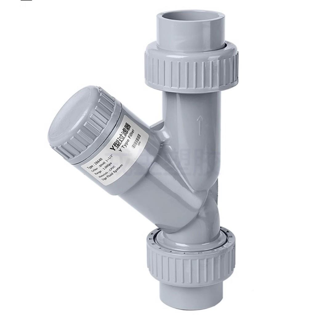 PVC活接承插Y型过滤器PVCC483塑料管道式透明过滤器Y型过C滤器环-