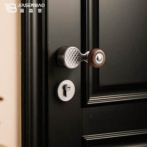 卧锁室古房门无品牌/室内房间门把中古风胡桃手木复磁吸静音木门