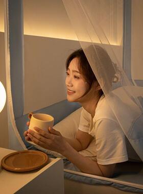 家蚊用帐拉遮光古新款一体式加密床帘链卧室蒙包床幔89032防尘全封闭