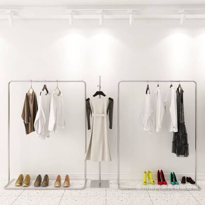 服装店展架不示锈钢双层货架服落地挂衣陈架升72732降可调节童装