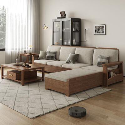 白木沙发木沙发客厅沙XBG发组合大小户型冬夏蜡两用高储物箱沙实