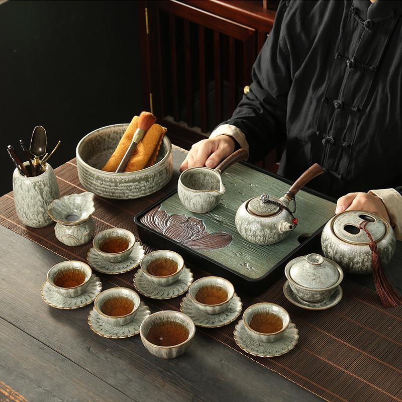 景德镇高档建盏窑变釉功夫茶具创意陶瓷家用防烫茶壶品茗杯茶道礼