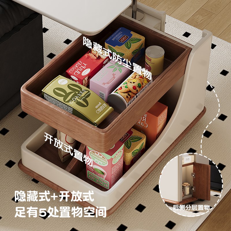 实木中古风可移动沙发边几带轮推车茶几小户型客厅升降高档家用