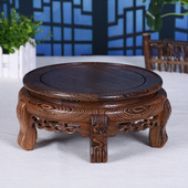 鸡翅木实木花瓶高脚底座托盘摆放花盆鱼缸书画缸奇石实木圆形托盘