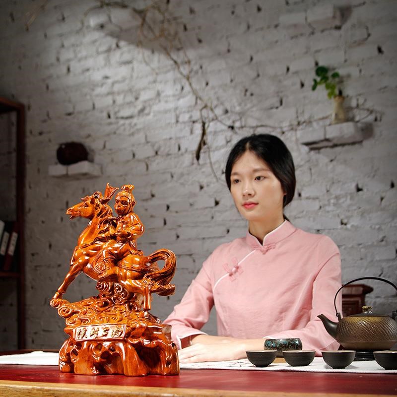 花梨木雕马上封侯摆件家居客厅办公装饰品红木工艺品事业商务礼品