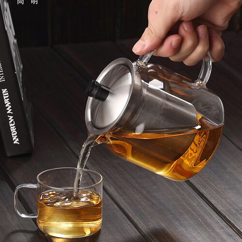尚明玻璃茶壶耐高温泡茶壶不锈钢过滤茶具加厚耐热玻璃花茶壶单壶