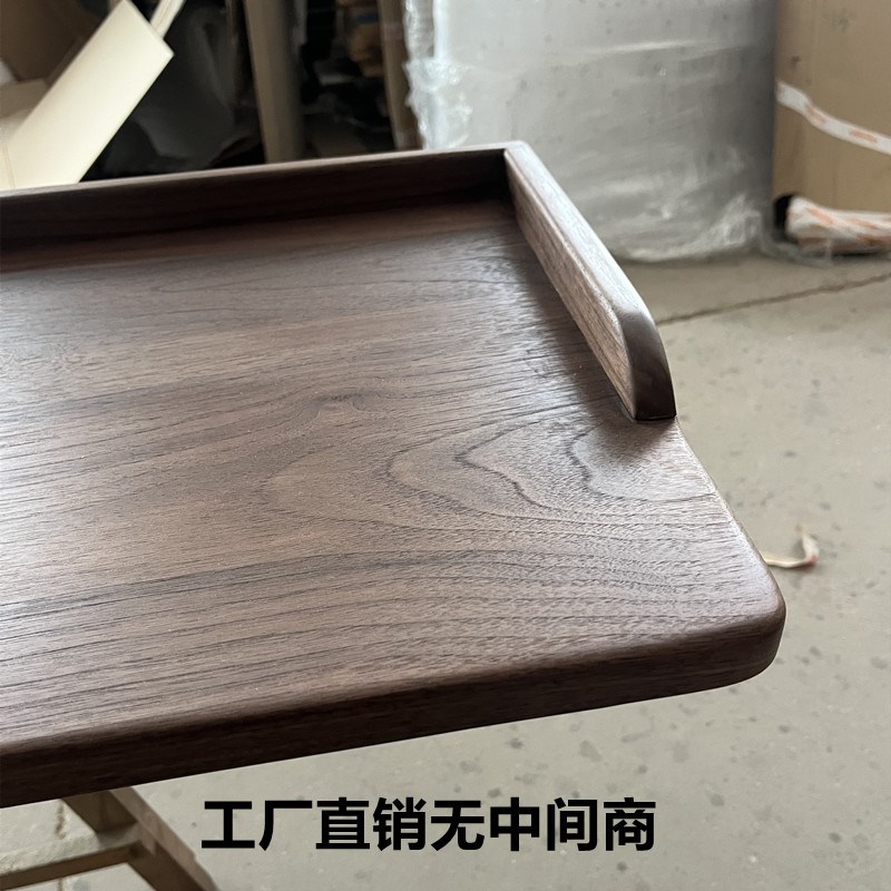 小户型超窄黑胡桃木实木电动升降桌可移动跨床长条吧台飘窗床边桌