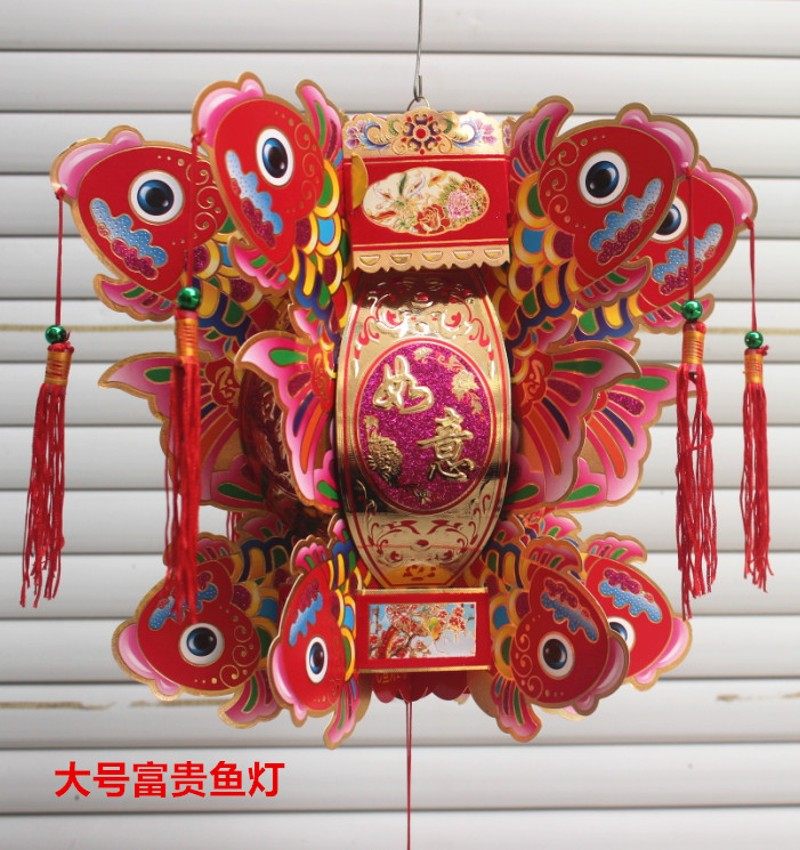 纸雕仿古六角宫灯纸灯笼广告商场婚庆装饰彩色鱼大红一对小大号