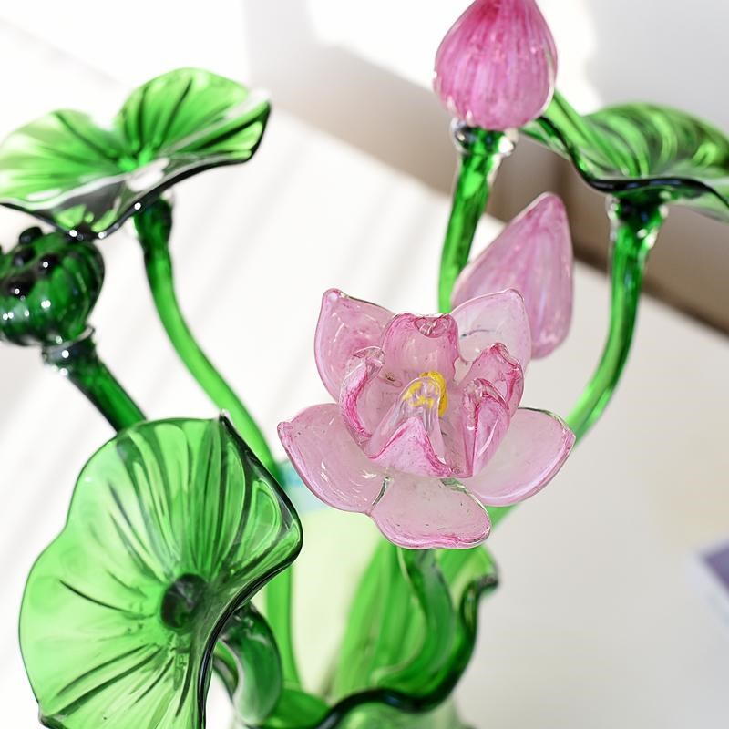手工制作琉璃花荷花荷叶莲蓬和和美美玻璃工艺品家居装饰礼品摆件