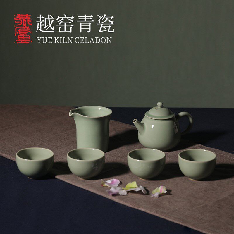 燕庐清影龙腾越窑青瓷秘色瓷功夫茶具家用高档古风旅行套装纯色