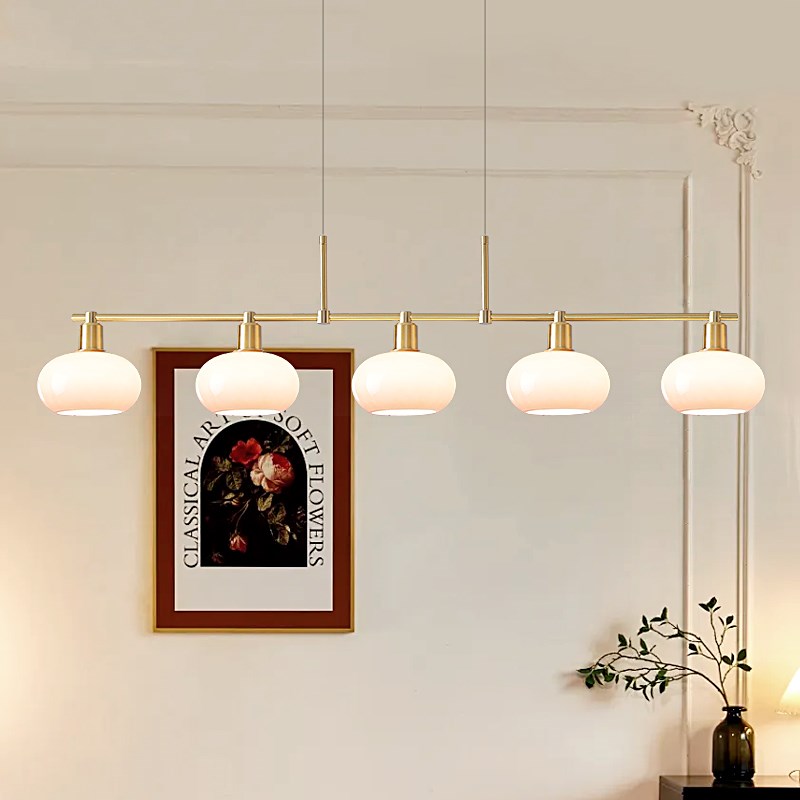 法式中古奶油风餐厅吊灯艺术复古餐桌灯饭厅吧台灯长条玻璃灯具