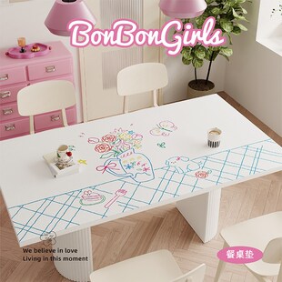 法式插画线条小狗餐桌垫皮革防水防油免洗高级感桌布办公书桌垫子