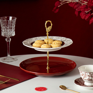 纪恋结婚喜庆乔迁陶瓷水果点心盘蛋糕盘多层糕点盘客厅糖果托盘架