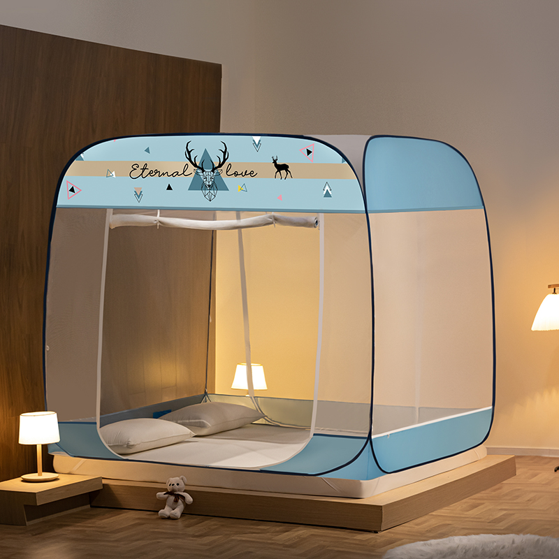 2023新款免安装蒙古包三开门蚊帐全底防摔宿舍1.2家用1.5米1.8m床