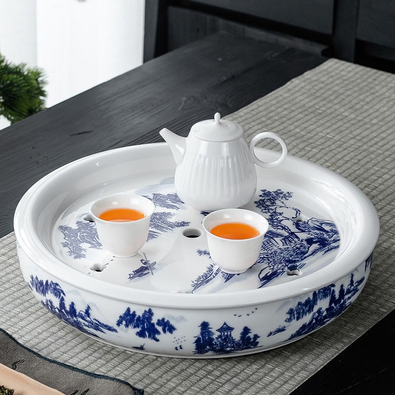 陶瓷全套茶具白瓷茶盘家用壶承功夫茶具茶艺茶盘干泡台干泡盘托盘