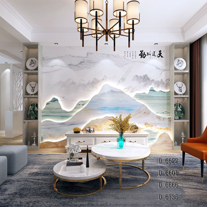 山峰叠层水刀公司客厅酒店前台大厅形象墙沙发电视背景墙岩板室外