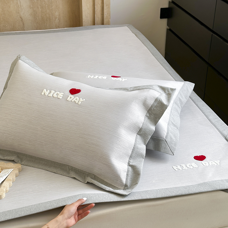 简约气质灰色床笠式冰丝席三件套 A类凉席可水洗折叠软席空调席子