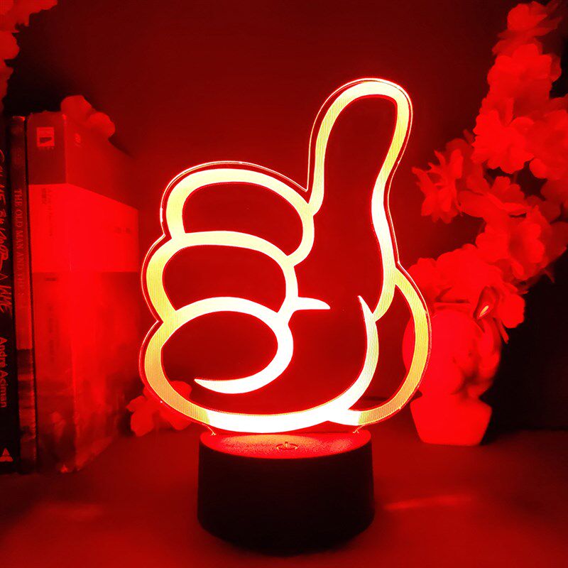 大拇指装饰灯创意七彩氛围比赞桌面摆件卧室床头霓虹3Dled小夜灯