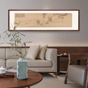 唐寅《落花诗》横幅挂画新中式卧室床头壁画茶室花鸟画酒店装饰画